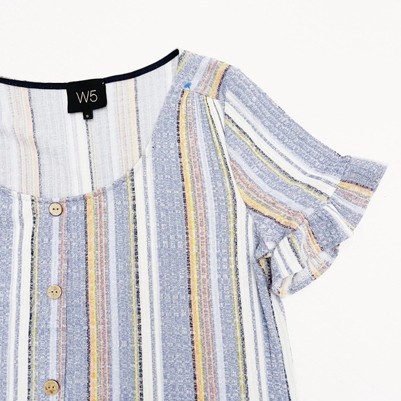 W5 Striped Short Sleeve Multicolor Top Flutter Sleeve SZ S - Picture 3 of 7